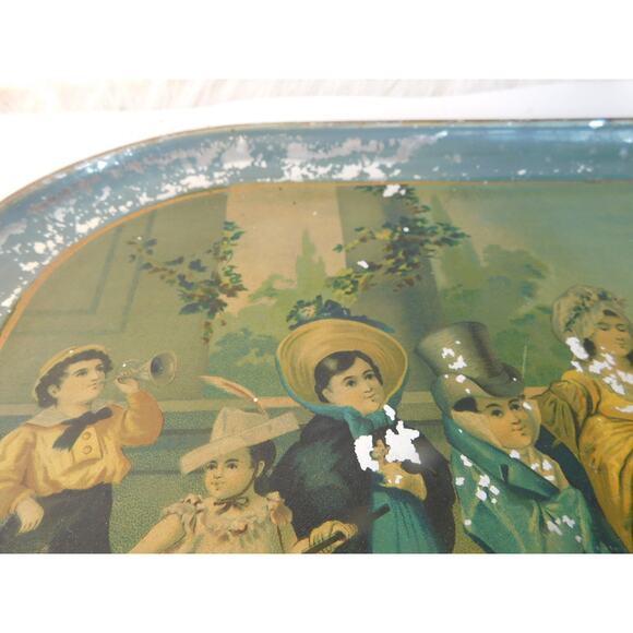 Antique Watermans Victorian Patent Tin Litho Tray Children at Play READ - Picture 7 of 12